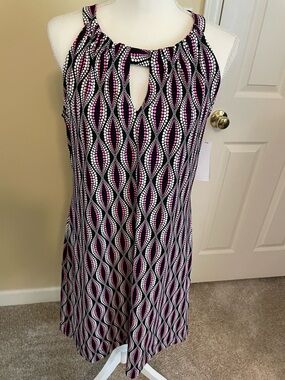 Pink & Black Geometric Keyhole Halter Mini Dress